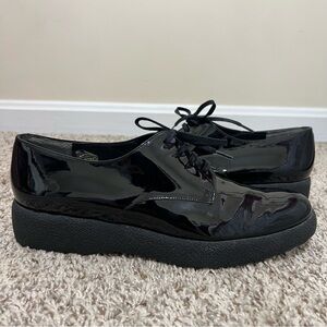 Robert Clergerie Black Patent Leather Lace-Up Platform Oxford Derbies Size 38.5